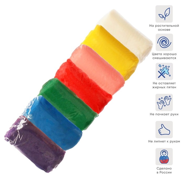 Тесто для лепки 7 цветов по 60 г, "Игротека" в пластиковом ведре