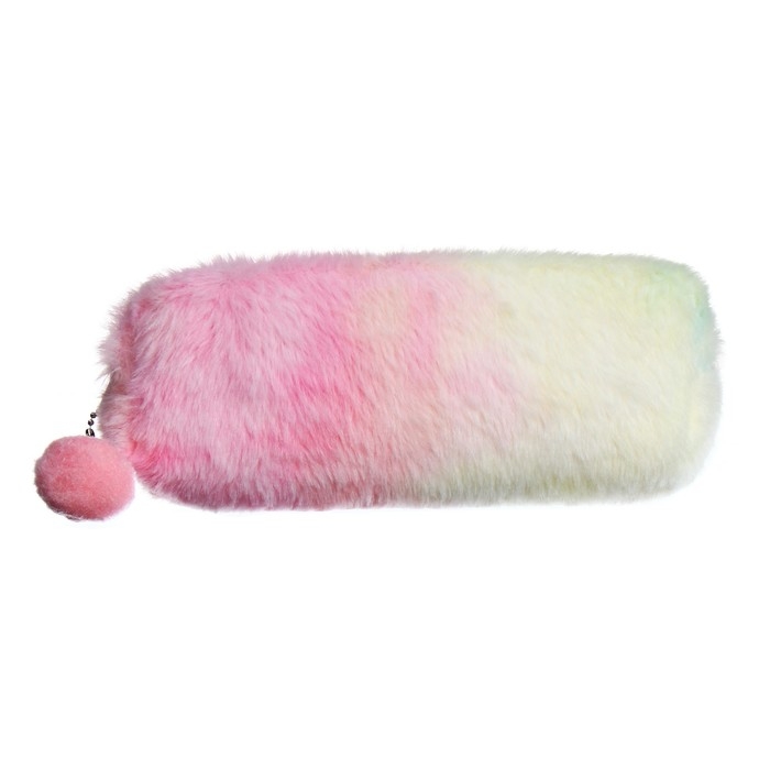 Пенал школьный меховой на молнии Calligrata "Бамбошка", микс