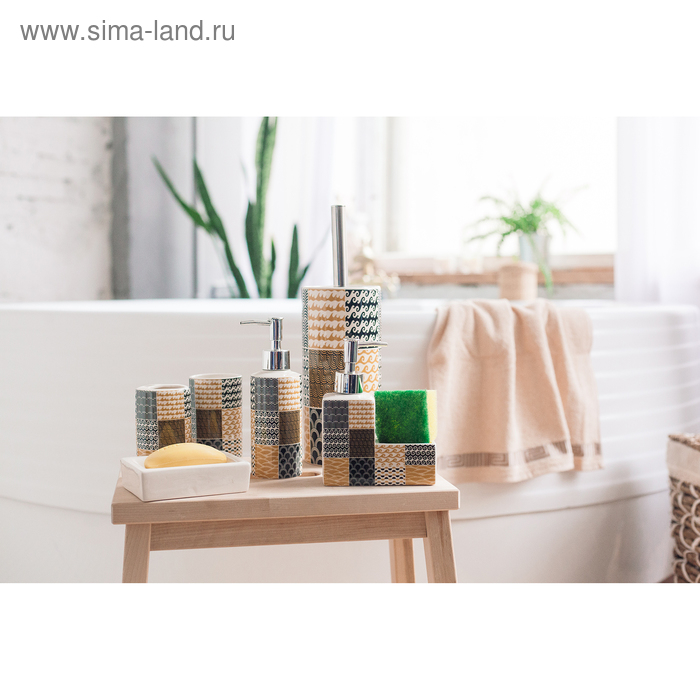 Набор аксессуаров для ванной комнаты &laquo;Геометрия&raquo;, 6 предметов (мыльница, 2 дозатора для мыла, 2 стакана, ёрш)