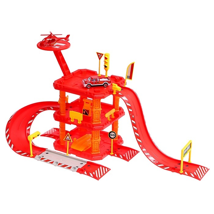 Парковка &laquo;Пожарная станция&raquo;, с металлическими машинкой и вертолётом