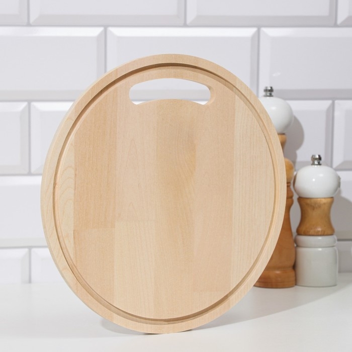 Доска разделочная деревянная с желобом Доска разделочная деревянная с желобом "Круг" 24х24х0,8 см береза