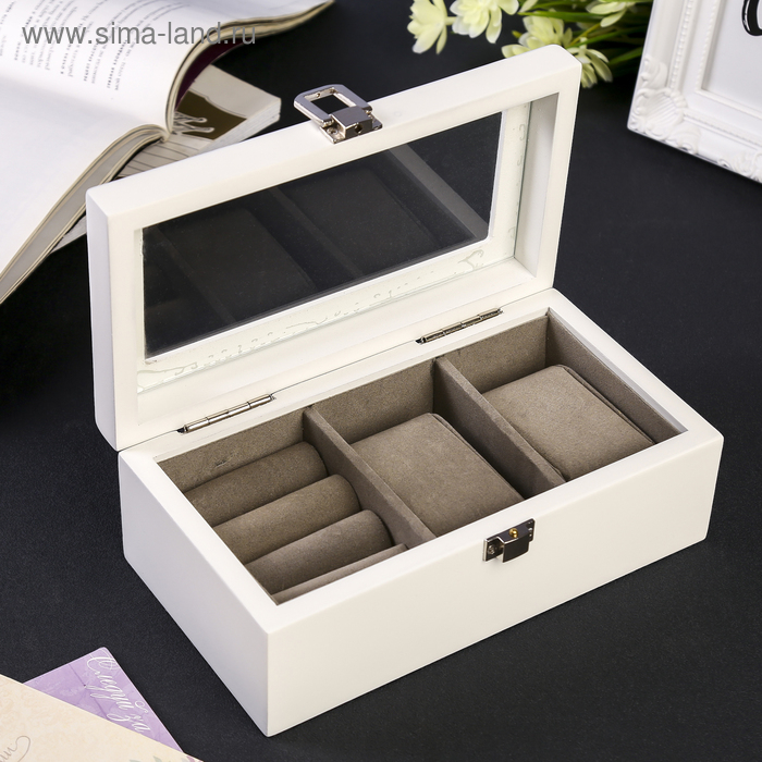 Шкатулка дерево 2 отделения под часы и бижутерию Шкатулка дерево 2 отделения под часы и бижутерию "Стиль" белая 10,5х7х19,2 см