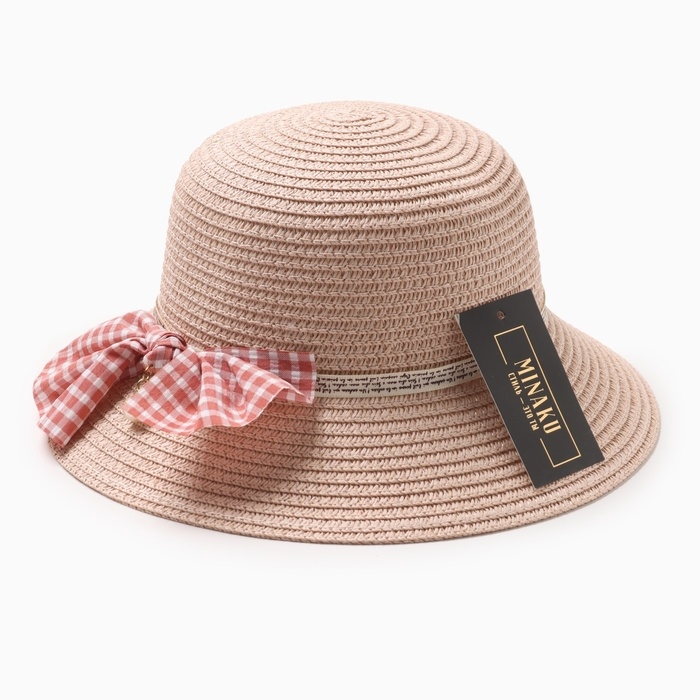 Шляпа для девочки MINAKU с бантом, цвет розовый, р-р 52 Шляпа для девочки MINAKU с бантом, цвет розовый, р-р 52