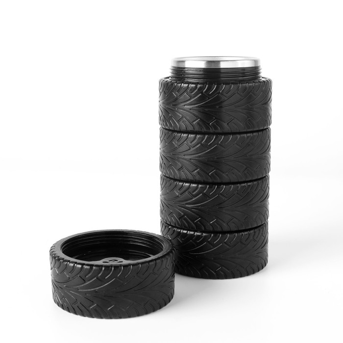 Термос, 250 мл, Авто колесо, сохраняет тепло 6 ч, 17 х 8 см, золото, чехол в подарок