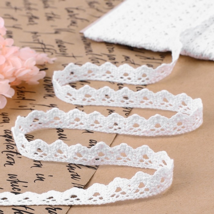 Кружево вязаное, 14 мм &times; 15 &plusmn; 1 м, цвет кипенно-белый