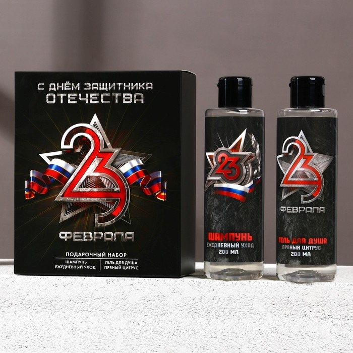 Подарочный набор косметики &laquo;С 23 Февраля!&raquo;, гель для душа 200 мл и шампунь для волос 200 мл, HARD LINE