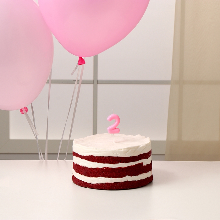 Свечи для торта + 5 шаров, цифра 2, розовая Свечи для торта + 5 шаров, цифра 2, розовая