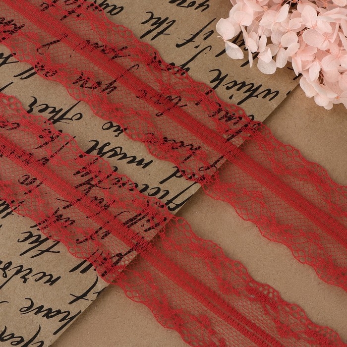 Кружево капроновое, 35 мм &times; 10 &plusmn; 1 м, цвет красный