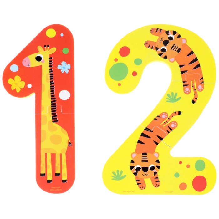 Мягкий пазл для малышей «Учим цифры: Животные», 5 пазлов, Крошка Я Мягкий пазл для малышей «Учим цифры: Животные», 5 пазлов, Крошка Я