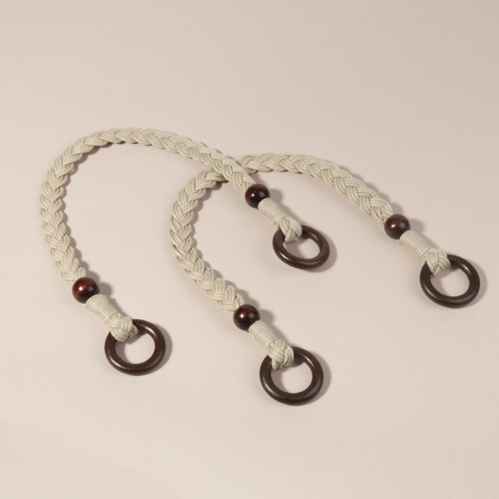 Ручки для сумки, 2 шт, вощёный шнур/дерево, 48 × 2 см, цвет бежевый Ручки для сумки, 2 шт, вощёный шнур/дерево, 48 × 2 см, цвет бежевый