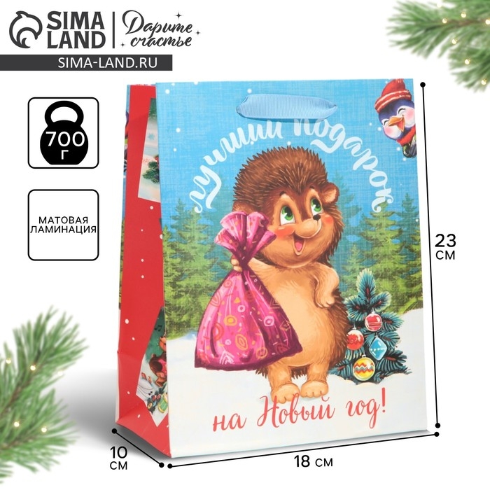 Пакет подарочный новогодний ламинированный &laquo;Лучший подарок&raquo;, MS 18 х 23 х 10 см, Новый год