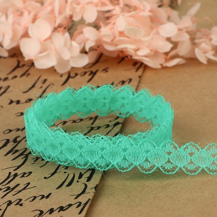 Кружево капроновое, 15 мм &times; 10 &plusmn; 1 м, цвет зелёный