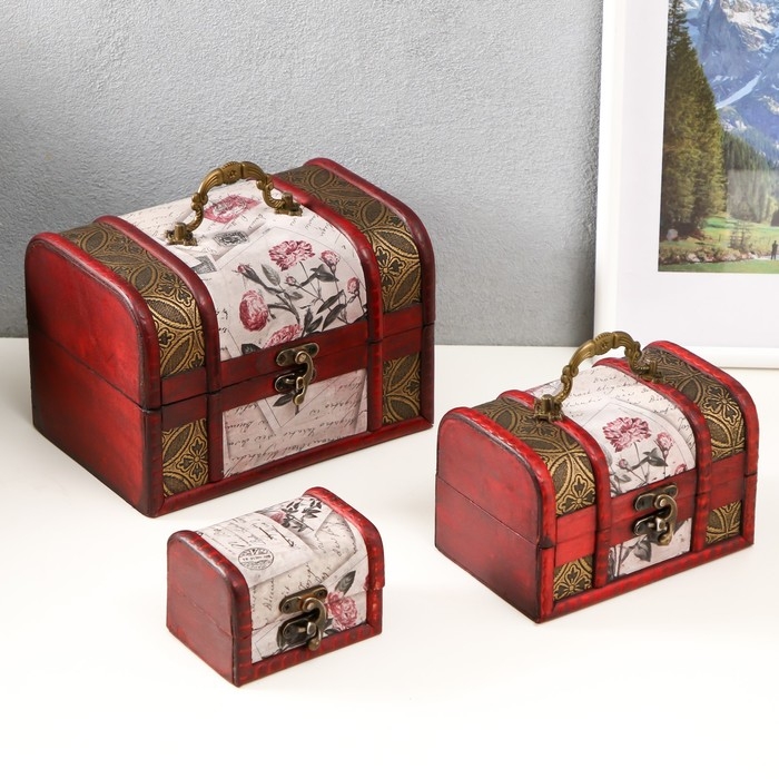 Шкатулка дерево сундучок (набор 3 шт) Шкатулка дерево сундучок (набор 3 шт) "Экспедиция" 9х6х7 см; 14х9,5х9 см; 19х13х13 см