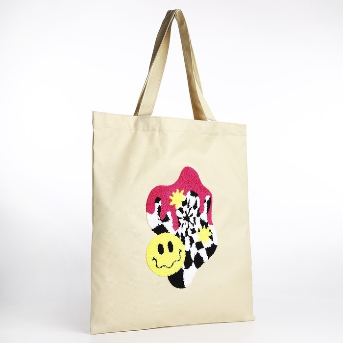 Шопер текстильный с вышивкой Smile , 40х35 см, бежевый цвет Шопер текстильный с вышивкой Smile , 40х35 см, бежевый цвет