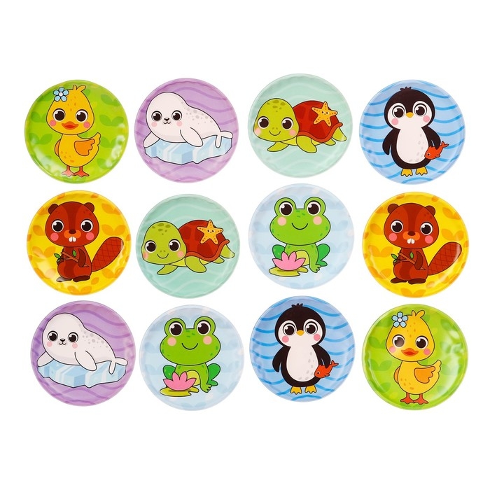 Мемо-игра: развивающие наклейки - присоски многоразовые для игры в ванной «Забавные животные», найди пару, 6 пар, 12 стикеров EVA, Крошка Я Мемо-игра: развивающие наклейки - присоски многоразовые для игры в ванной «Забавные животные», найди пару, 6 пар, 12 стикеров EVA, Крошка Я
