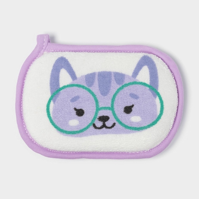 Мочалка детская для купания Доляна «Котёнок», 12×8 см, фиолетовый Мочалка детская для купания Доляна «Котёнок», 12×8 см, фиолетовый