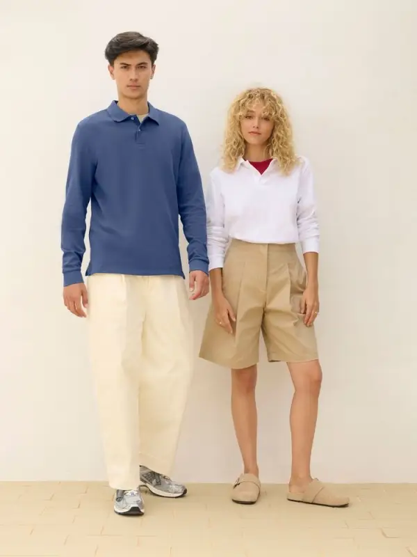 Рубашка поло унисекс с длинным рукавом Pacific LSL, синяя (джинс), размер XS