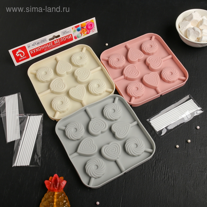 Форма для леденцов Доляна &laquo;Свидание&raquo;, силикон, 14,5&times;14,5&times;1,5 см, 8 ячеек (3,5&times;3,5 см), с палочками, цвет МИКС