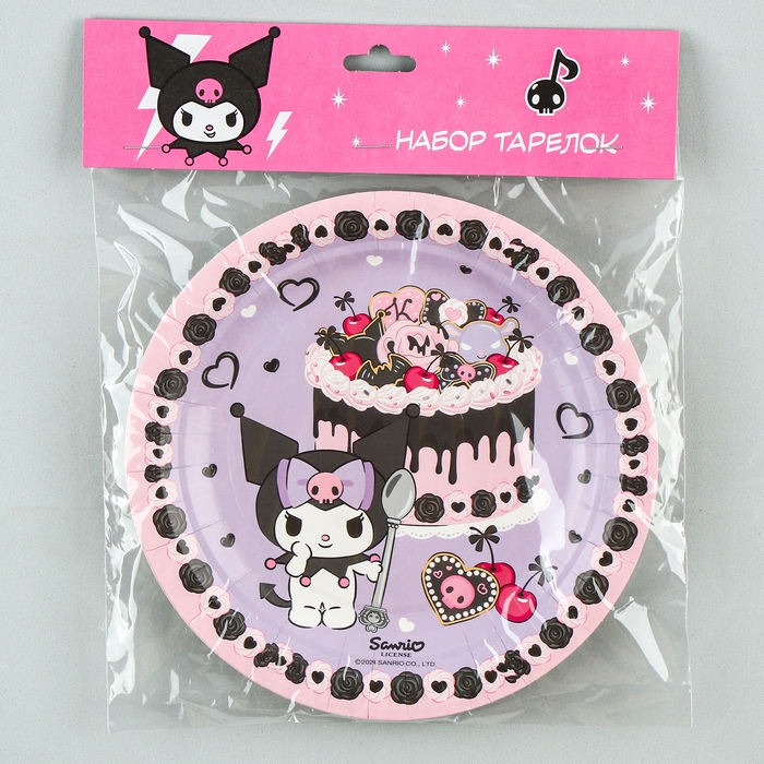 Набор бумажных тарелок, Kuromi, d=18 см, набор 6 шт. Набор бумажных тарелок, Kuromi, d=18 см, набор 6 шт.