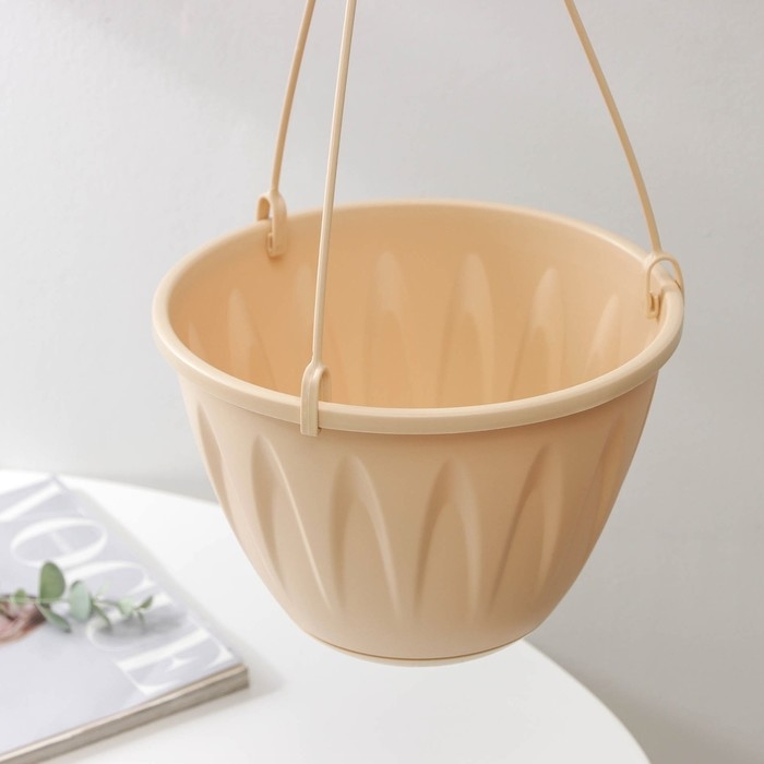 Кашпо для цветов подвесное «Алиция», 3 л, с поддоном, цвет белая глина Кашпо для цветов подвесное «Алиция», 3 л, с поддоном, цвет белая глина