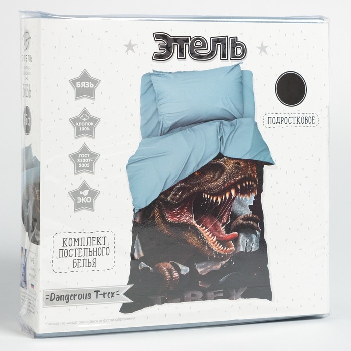 Постельное бельё Этель 1,5 сп Постельное бельё Этель 1,5 сп "Dangerous T-rex" 143х215 см, 150х214 см, 50х70 см -1 шт, 100% хлопок, бязь