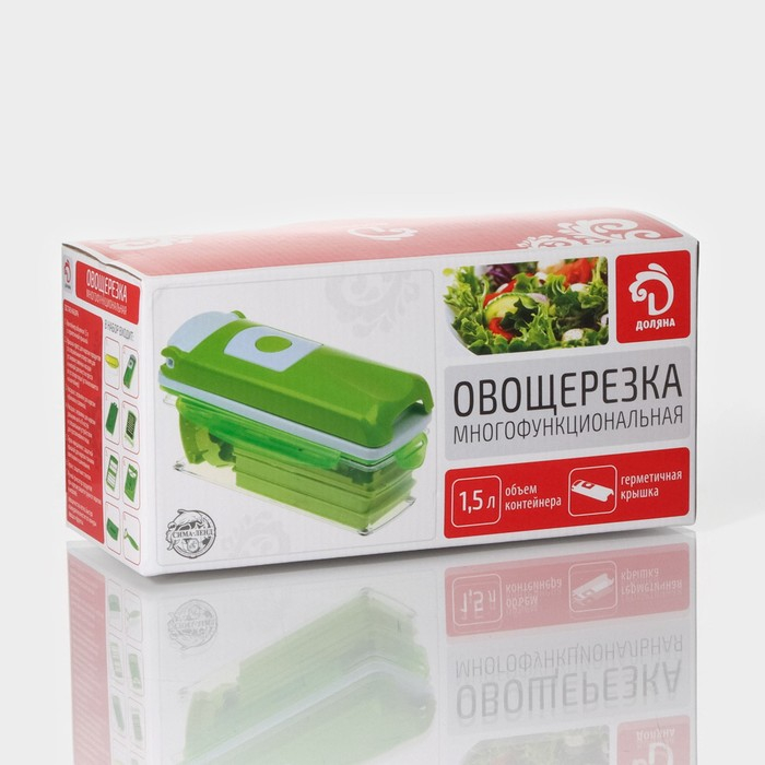 Тёрка с лотком Доляна &laquo;Фреш Флеш&raquo;, 7 насадок, 27&times;10&times;12 см, цвет зелёный, белый