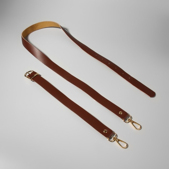 Ручка для сумки из натуральной кожи, регулируемая, с карабинами, 125 ± 2 см × 2,5 см, цвет коричневый/золотой Ручка для сумки из натуральной кожи, регулируемая, с карабинами, 125 ± 2 см × 2,5 см, цвет коричневый/золотой