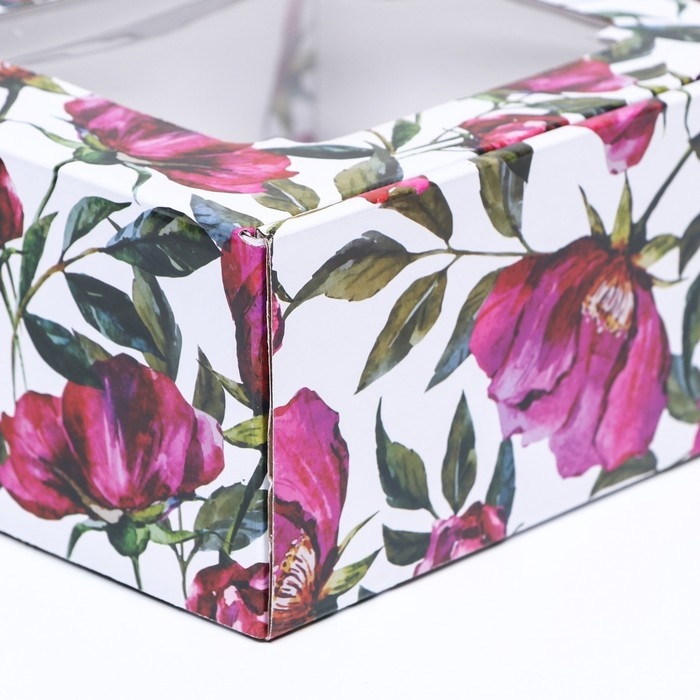 Коробка самосборная, с окном, Коробка самосборная, с окном, "Акварельные цветы", 19 х 19 х 9 см набор 5 шт