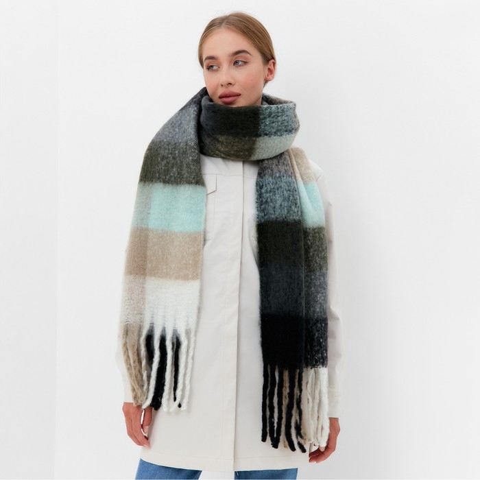 Шарф зимний объемный с кистями MINAKU клетка 210*38+18 см Шарф зимний объемный с кистями MINAKU клетка 210*38+18 см