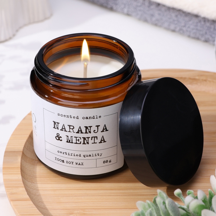 Свеча ароматическая в банке Свеча ароматическая в банке "Мята и апельсин", совый воск, 88 г