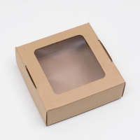 Коробка самосборная, с окном, крафт, бурая, 16 х 16 х 6 см