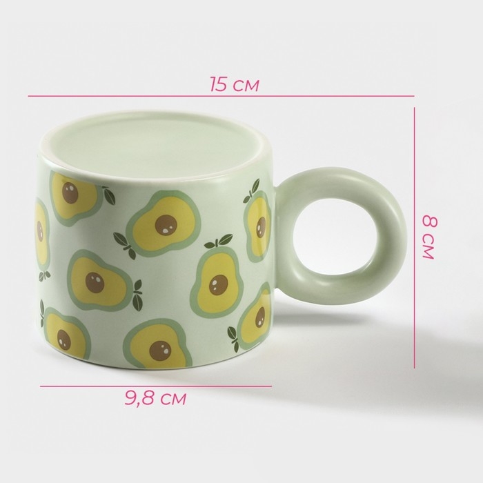 Кружка керамическая с силиконовой крышкой Доляна «Авокадо», 350 мл, цвет зелёный Кружка керамическая с силиконовой крышкой Доляна «Авокадо», 350 мл, цвет зелёный