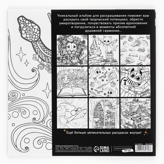 Раскраска антистресс на новый год. Альбом для вдохновения &laquo;Магия Нового года&raquo;, 19 страниц, символ года 2025