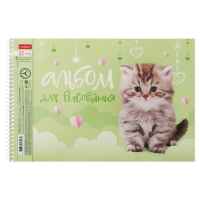 Альбом для рисования А4, 32 листа на гребне "Пушистые мордочки", обложка мелованный картон, перфорация на отрыв, блок 100 г/м2, МИКС