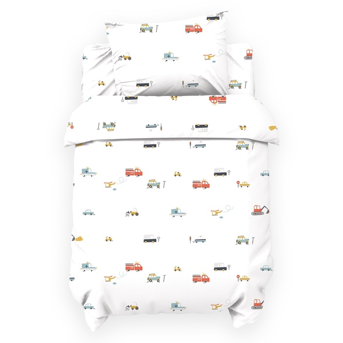 Постельное бельё Постельное бельё "Крошка Я" Машинки 112*143 см, 60*120+20 см, 40*60 см, бязь 125 г/м2, хл 100%