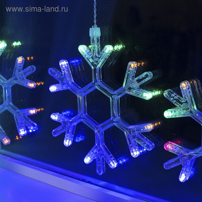 Гирлянда &laquo;Бахрома&raquo; 2.4 &times; 0.9 м с насадками &laquo;Снежинки&raquo;, IP20, прозрачная нить, 150 LED, свечение мульти, 8 режимов, 220 В
