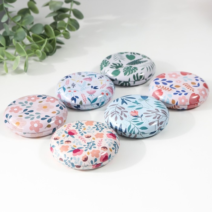 Шкатулка металл круглая Шкатулка металл круглая "Цветы и листья" фасовка 12 шт 1,8х7х7 см