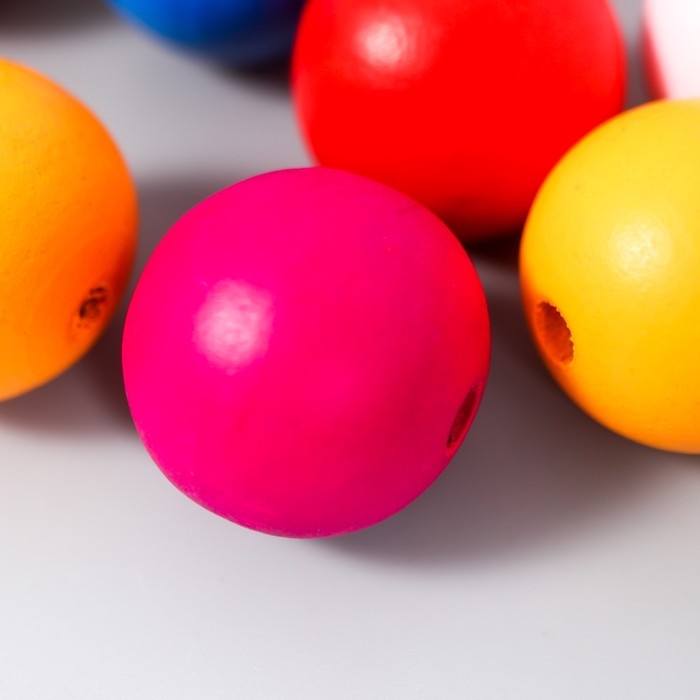 Бусины для творчества дерево "Шарики цветные неон" набор 10 шт d=2,5 см