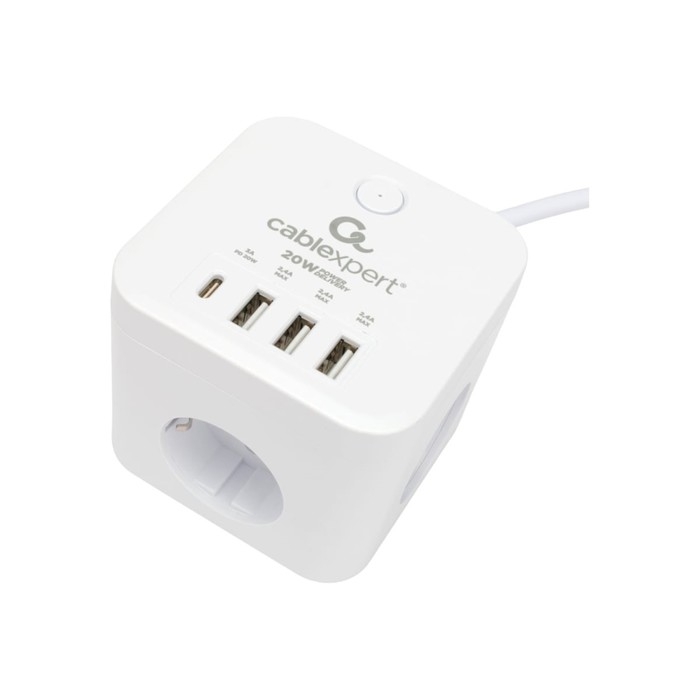 Сетевой фильтр Cablexpert Cube CUBE-3-CU3-W-1.5, 3р, 10А, 1xType-C PD, 3xUSB,1.5м, ур.защ.4+ 1030904