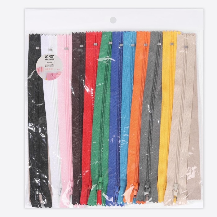 Набор молний &laquo;Спираль&raquo;, №3, неразъёмные, 20 см, 12 шт, цвет разноцветный