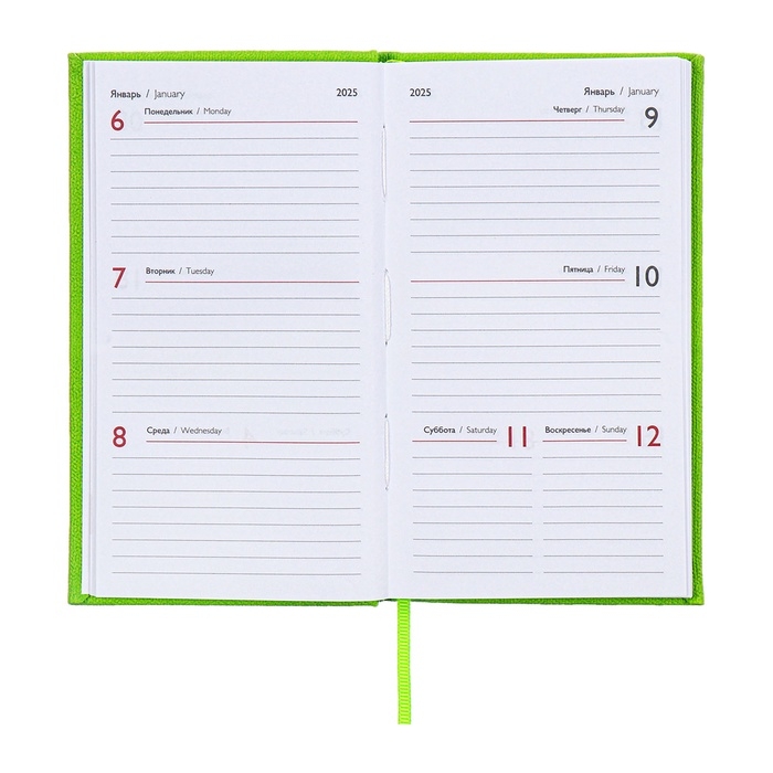 Еженедельник датированный 2025 года, 85х145 мм, 64 листа ESCALADA, твердая обложка из искусственной кожи, блинтовое тиснение, блок 70 г/м&sup2;, зелёный