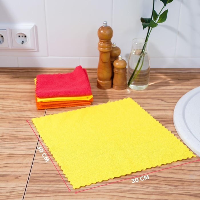 Салфетка универсальная Доляна &laquo;Промо&raquo;, 180 г/м&sup2;, 5 шт, 30&times;30 см, микрофибра, ультразвуковая обработка края, цвет МИКС