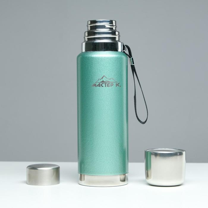Термос, 1 л, Путешествие "Мастер К.", с кружкой и ситечком, сохраняет тепло 48 ч, зелёный