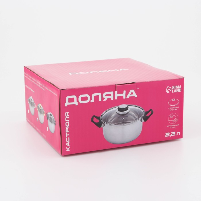 Кастрюля из нержавеющей стали с крышкой Доляна &laquo;Роскошь&raquo;, 2,2 л, d=19 см