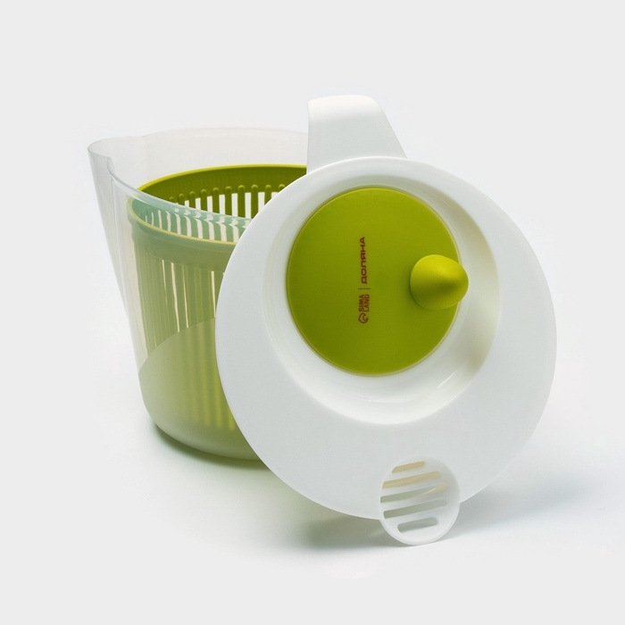 Центрифуга для сушки зелени Доляна Fresh cook, 2 л, пластик, цвет белый/зелёный