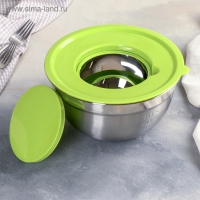 Миска из нержавеющей стали для миксера &laquo;Антибрызг&raquo;, 2 л, 22&times;12 см, с мерной шкалой, пластиковая крышка