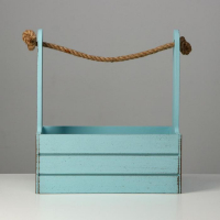 Кашпо деревянное 25.5&times;15&times;30 см "Прованс", ручка канат, серо-голубой