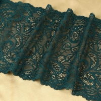 Кружевная эластичная ткань, 230 мм &times; 2,7 &plusmn; 0,5 м, цвет изумрудный