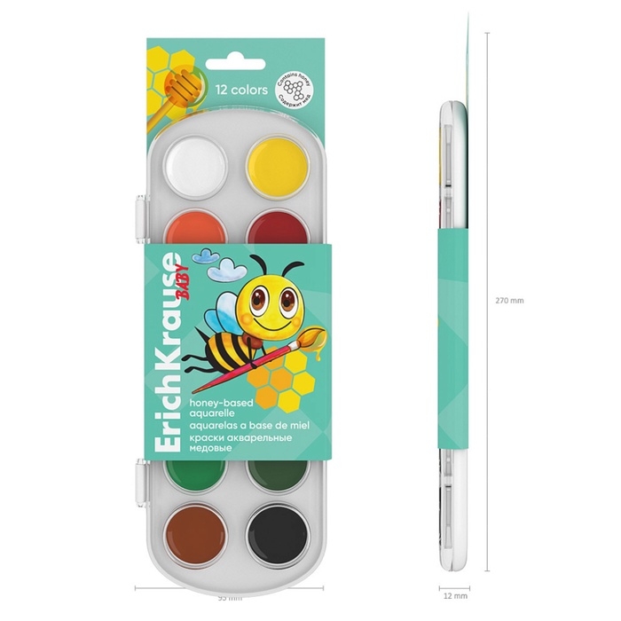 Акварель 12 цветов, ErichKrause ArtBerry, медовая, без кисти, пластиковая коробка, европодвес Акварель 12 цветов, ErichKrause ArtBerry, медовая, без кисти, пластиковая коробка, европодвес