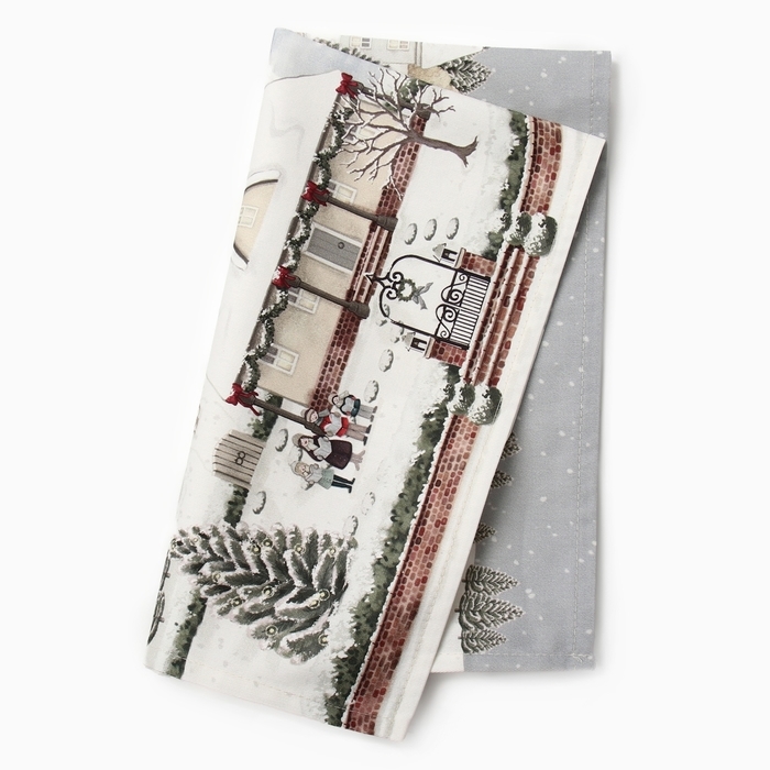 Новый год. Полотенце Этель "Зимняя деревушка" 40х73 см, 100% хлопок, саржа 190 г/м2